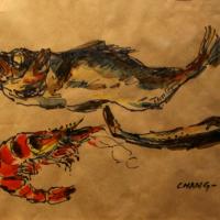 張萬傳 魚與蝦 水彩 紙本 19x26.5 cm 約1980 