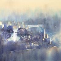 莊凱評  微光城市-16  水彩 紙本  38x56cm  2016
