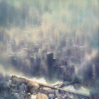 莊凱評  微光城市-數星星   水彩 紙本  77x54cm   2016