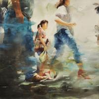 侯彥廷 匆 水彩 壓克力彩 水墨 紙本 110X78 cm 2014