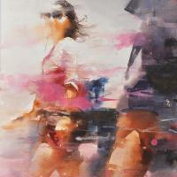 侯彥廷 行 水彩 水墨 壓克力彩  78x36cm 2015
