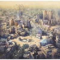 莊凱評 微光城市-9 水彩 紙本  56x56cm 2015 