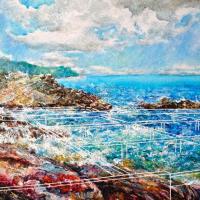 洪天宇 北濱九孔池之前  壓克力彩 鋁板  69x46 cm 2014