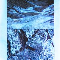 曾美禎 紋理實驗-山與水 木口木刻 王朝彩色雁平宣 版畫 12版 (右上) 46x32 cm 2020